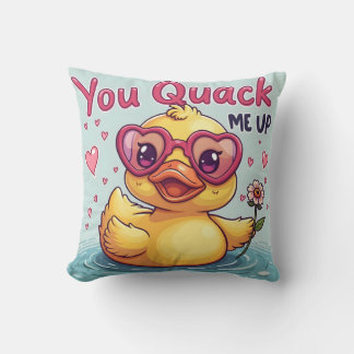 Yellow Duck with Heart Glasses 'You Quack Me Up'   Cushion