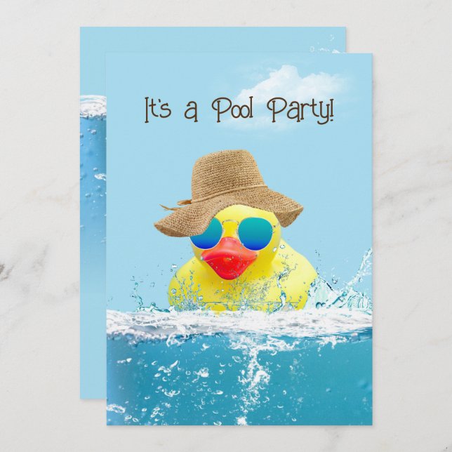 Yellow Duck with Sunglasses for Pool Party Invitation (Front/Back)