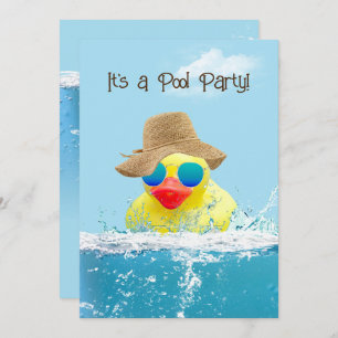 Yellow Duck with Sunglasses for Pool Party Invitation