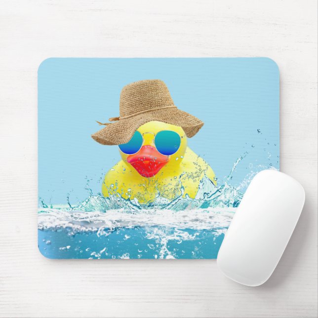 Yellow Duck with Sunglasses In Water Mouse Mat (With Mouse)