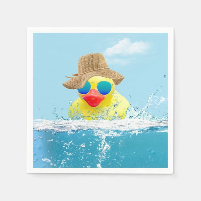 Yellow Duck with Sunglasses In Water Napkin (Front)