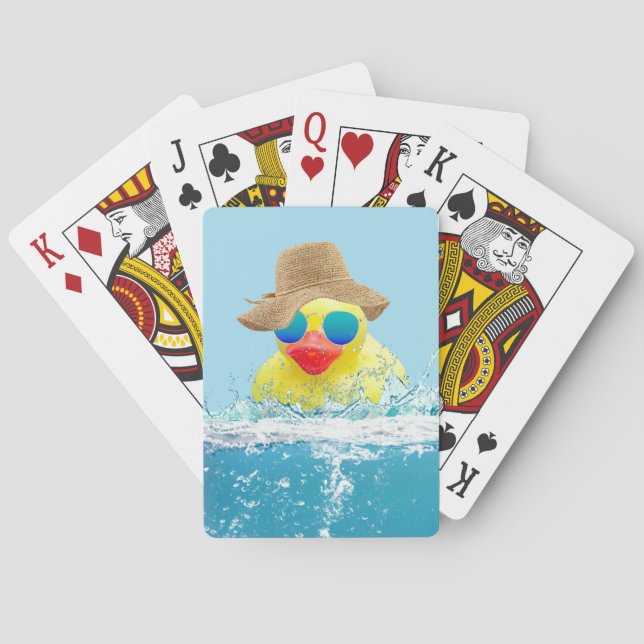 Yellow Duck with Sunglasses In Water Playing Cards (Back)