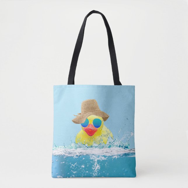 Yellow Duck with Sunglasses In Water Tote Bag (Front)
