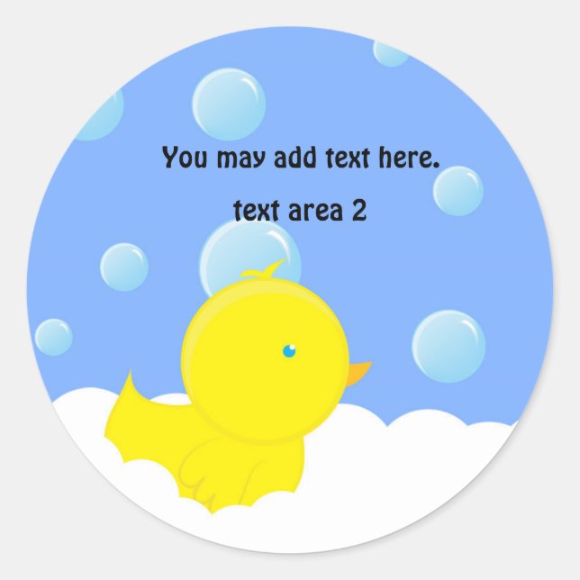 Yellow Duckie in Bubble Bath Baby Shower Sticker (Front)