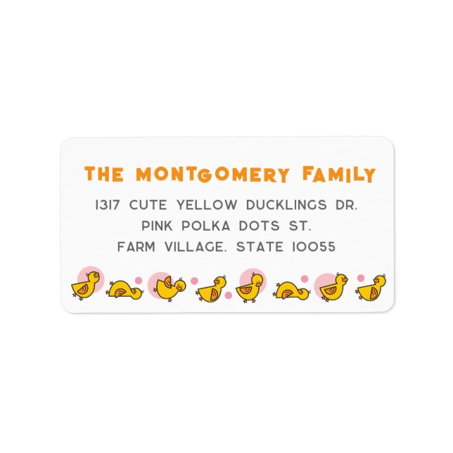 Yellow Duckies Pink Dots Girl Baby Shower Address Label (Front)