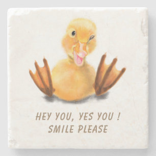 Yellow Ducklig Playful Stone Coaster Smile Cartoon