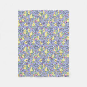 Yellow Duckling Colourful Wildflowers Cute Kids Fleece Blanket