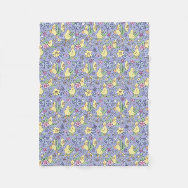 Yellow Duckling Colourful Wildflowers Cute Kids Fleece Blanket (Front)