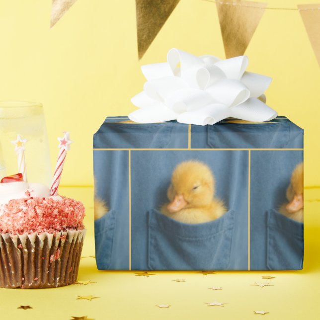 Yellow Duckling In a T-shirt Pocket Wrapping Paper (Birthday Party)