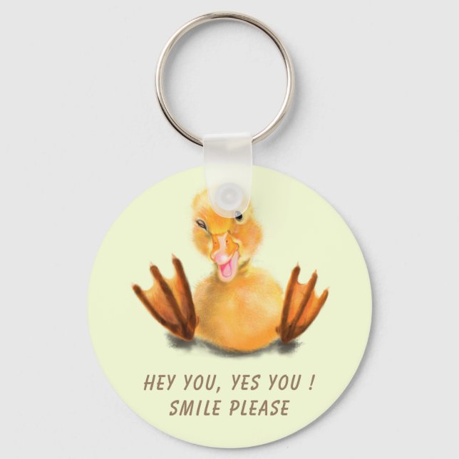 Yellow Duckling Playful Wink Happy Smile Keychain (Front)