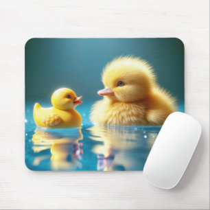 Yellow Duckling With a Toy Rubber Duck Mouse Mat