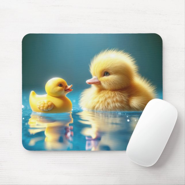 Yellow Duckling With a Toy Rubber Duck Mouse Mat (With Mouse)