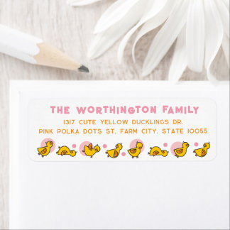 Yellow Ducklings Pink Dots Girl Birthday Address