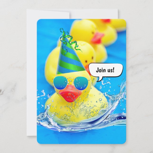 Yellow Ducks For Birthday Pool Party Invitation (Front)