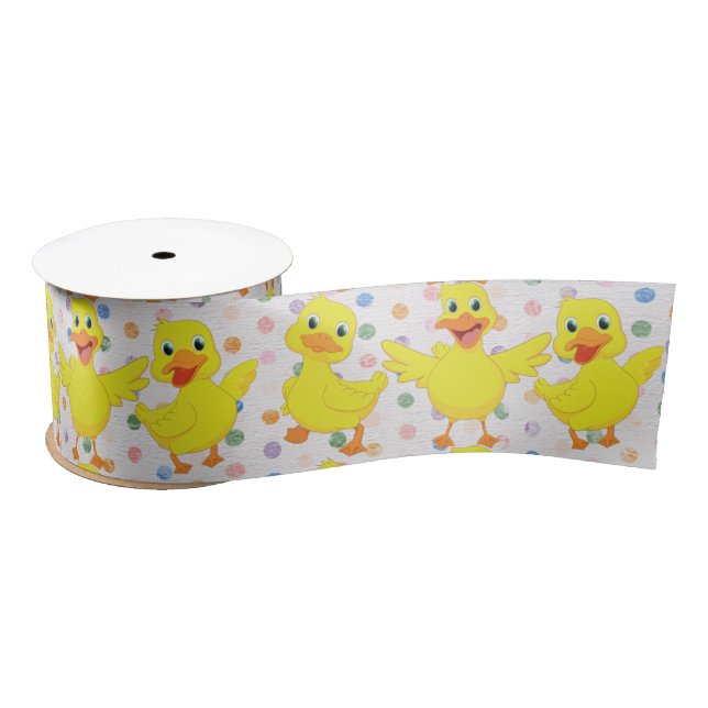 Yellow Ducks on Polka Dots Satin Ribbon (Spool)