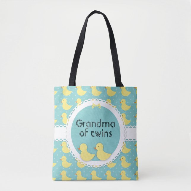 Yellow Ducks on Teal Grandma of Twins Bag (Front)
