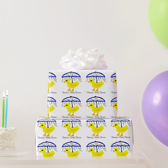 Yellow Ducky Baby Shower Umbrella Wrapping Paper (Party Gifts)
