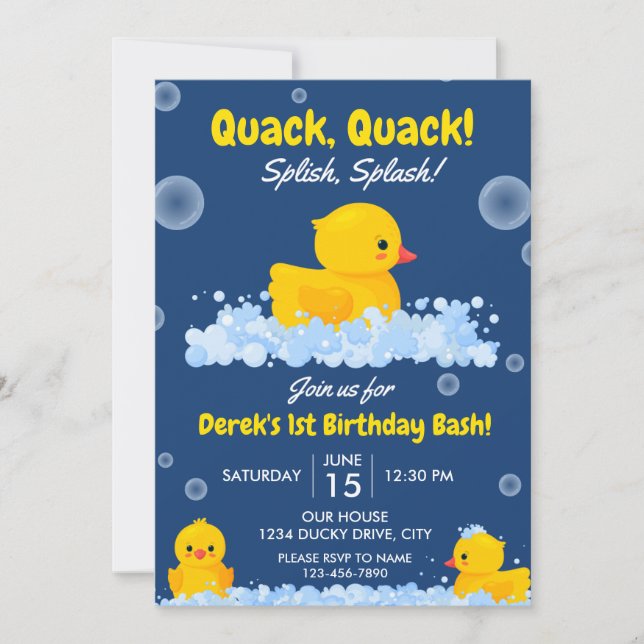 Yellow Ducky Birthday Invitation (Front)
