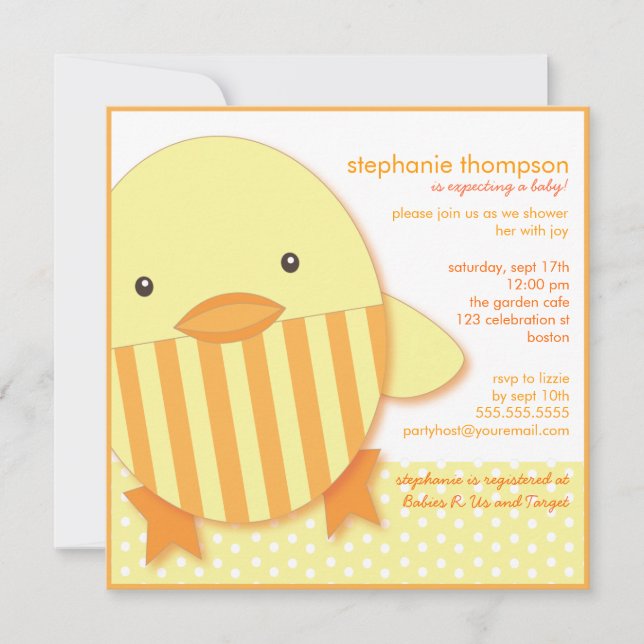 Yellow Ducky Neutral Baby Shower Invitation (Front)