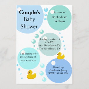 Yellow Duckys and Bubbles Baby Shower Invitation