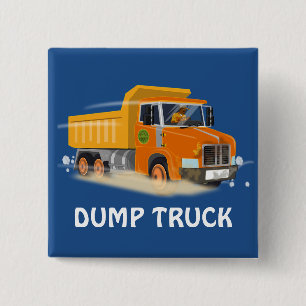 Yellow Dump Truck Cartoon for Kids 15 Cm Square Badge