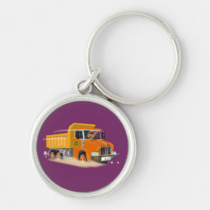 Yellow Dump Truck Cartoon for Kids Key Ring