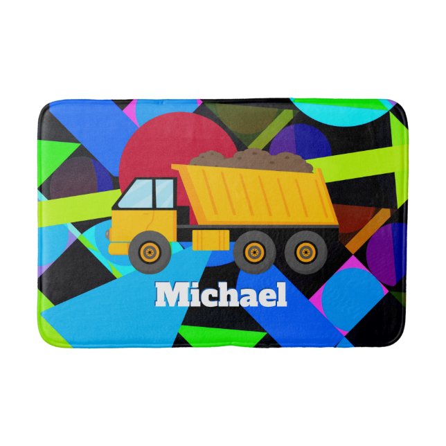 Yellow Dump Truck, Colourful Geometric Shapes, Nam Bath Mat (Front)
