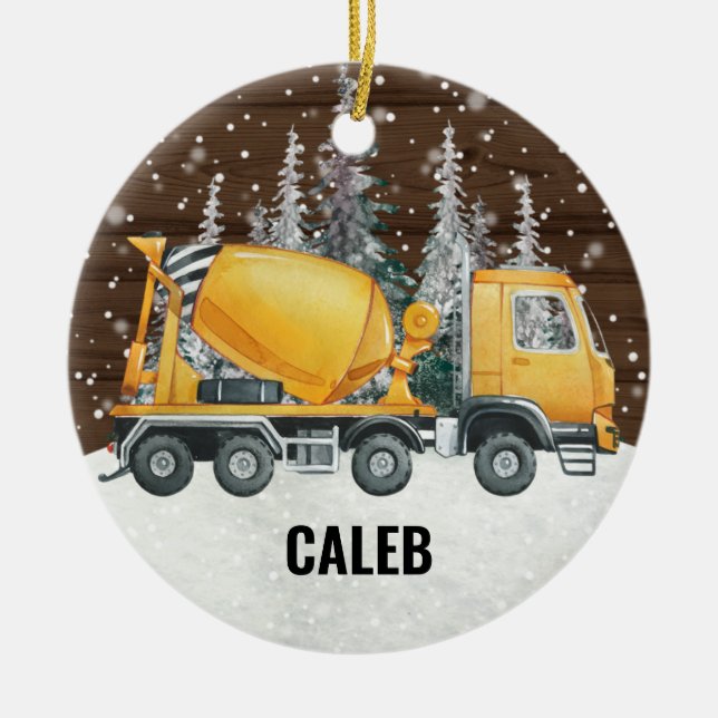 Yellow Dump Truck Construction Vehicle Christmas Ceramic Tree Decoration (Front)