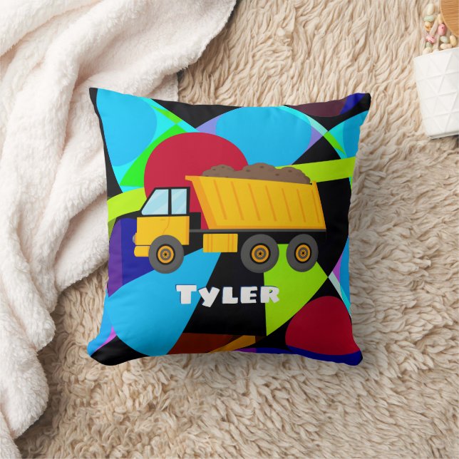 Yellow Dump Truck, Geometric Shapes, Child's Name Cushion (Blanket)