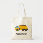 Yellow Dump Truck Kids Personalised Construction Tote Bag (Front)
