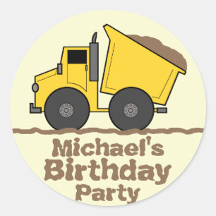 Yellow Dump Truck & Mud Birthday Party Sticker