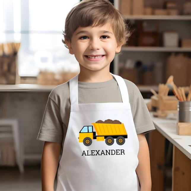 Yellow Dump Truck Personalised Construction Kids Apron (Creator Uploaded)