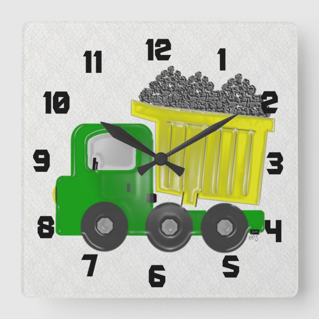 Yellow Dump Truck Square Wall Clock (Front)