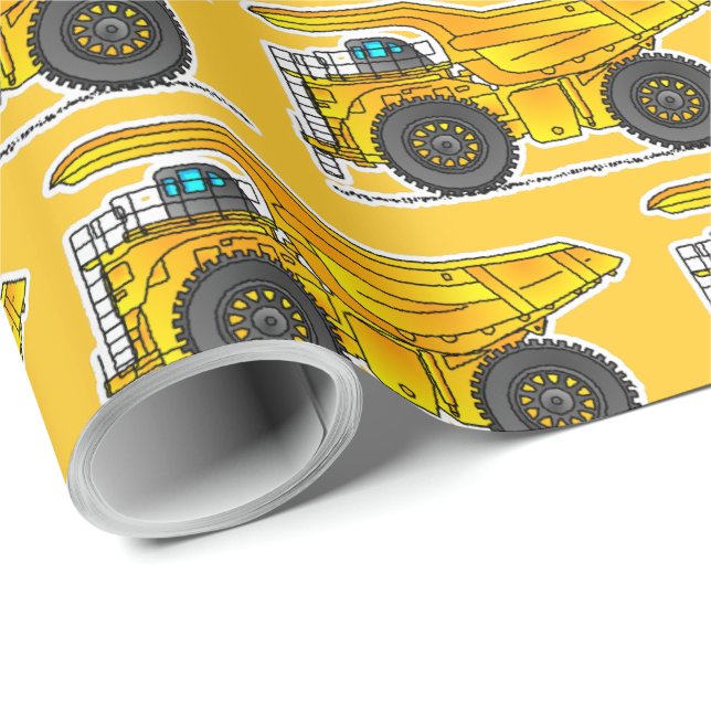 Yellow Dump Truck Wrapping Paper, Dumper Paper (Roll Corner)