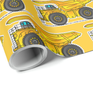 Yellow Dump Truck Wrapping Paper, Dumper Wrapping Paper