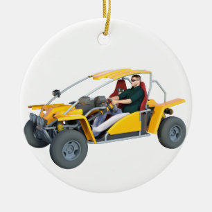 Yellow Dune Buggy Ceramic Tree Decoration