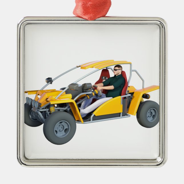 Yellow Dune Buggy Metal Tree Decoration (Front)