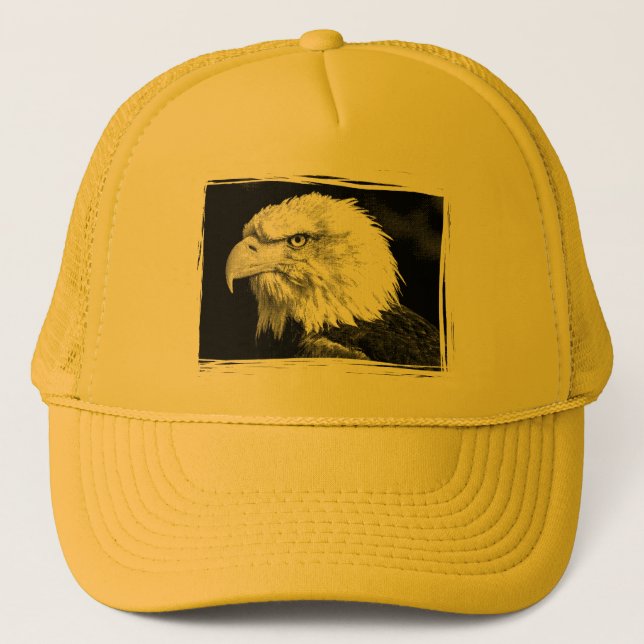 Yellow Eagle Head Pop Art Modern Elegant Template Trucker Hat (Front)