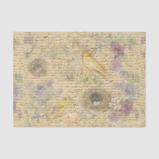 Yellow Easter birds decoupage paper (Front)