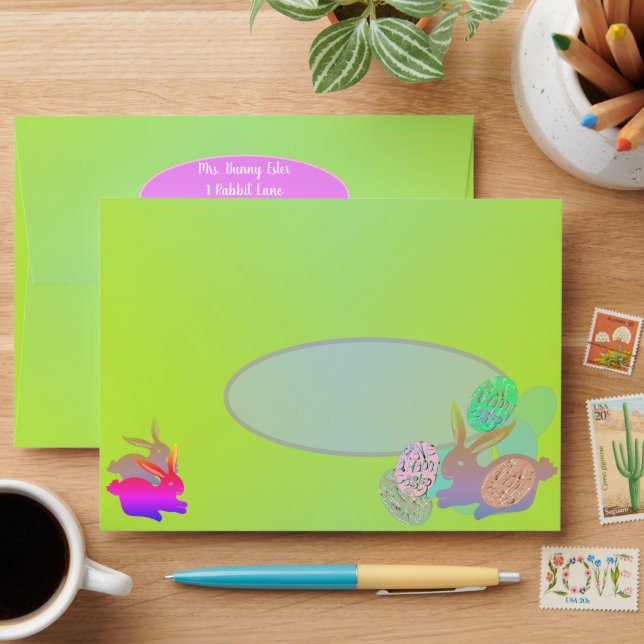 Yellow Easter Bunny Eggs Envelope (Desk)