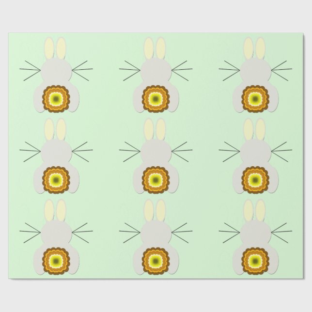 Yellow Easter Bunny On Green Wrapping Paper (Flat)