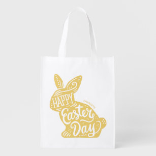 Yellow Easter Bunny Personalised Egg Hunt Reusable Grocery Bag