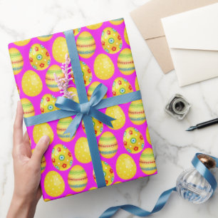 Yellow Easter Eggs On Hot Pink Wrapping Paper