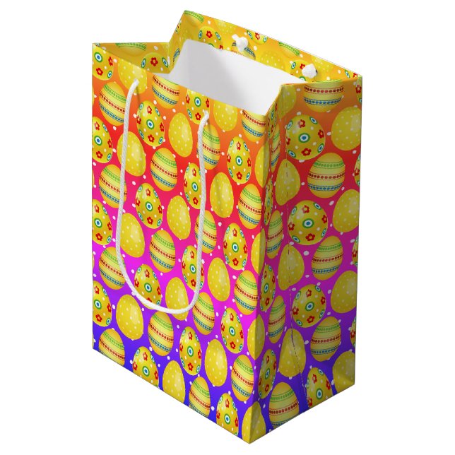 Yellow Easter Eggs On Rainbow Polka Dots Medium Gift Bag (Front Angled)