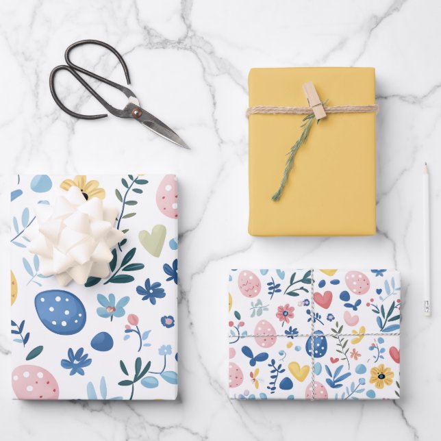 Yellow Easter Wrapping Paper Sheet Set – 19"x29" (Front)