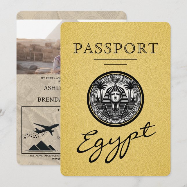 Yellow Egypt Passport Wedding Invitation (Front/Back)