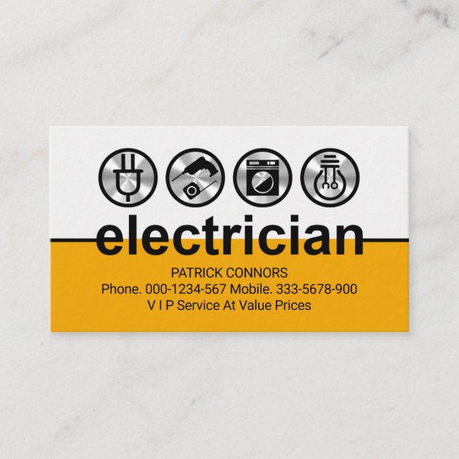 Yellow Electrician Signage Border Business Card (Front)