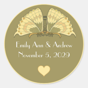 Yellow Elegance Art Deco Butterfly  Classic Round Sticker