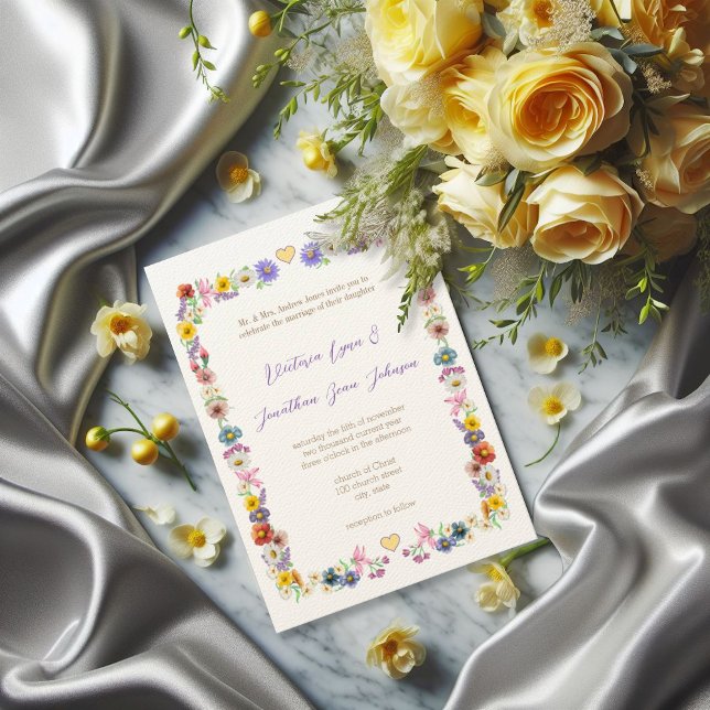 Yellow Elegance Floral Wildflower Bloom Wedding Invitation (Creator Uploaded)