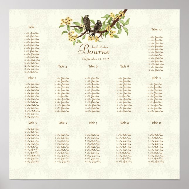 Yellow Elegance Ivory Vintage Birds Poster (Front)